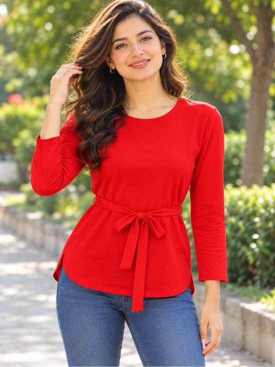 Ann Taylor Tops - Ann Taylor Red Long Sleeve Tie-Waist Top